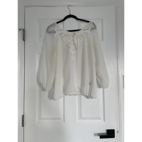 Max Studio Tops - Max Studio - White Long Sleeve Blouse with Embroidered Detail - Size M